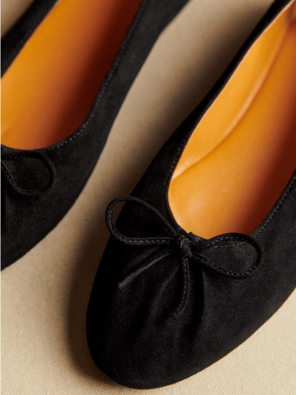 Sezane Agathe Black Goat Leather Ballet Flats with Bow